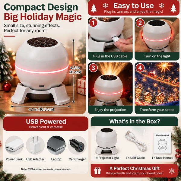 🎅LAST DAY SALE 49% OFF-🔥 Turn Any Room Into a Christmas Wonderland – Holiday Projection Night Light